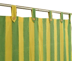 Green Yellow Strip Loop Door Curtain Set of 4 100% Cotton-thumb4