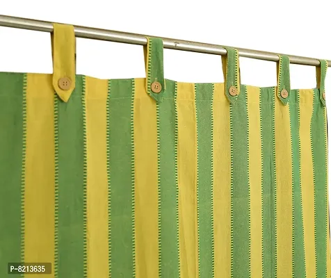 Green Yellow Strip Loop Door Curtain Set of 4 100% Cotton-thumb5