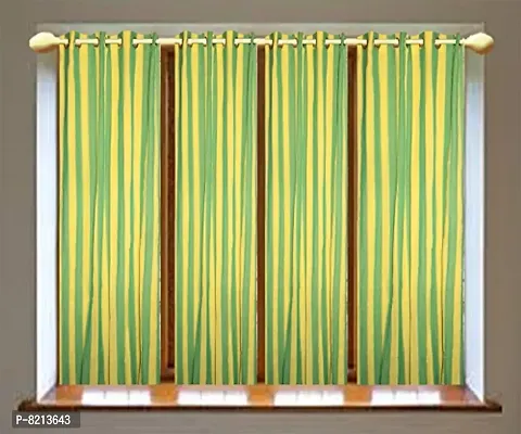 Green Yellow Strip Loop Door Curtain Set of 4 100% Cotton-thumb0