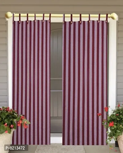 Big Maroon Stripe Door Curtains Set of 2 pc 100% Cotton