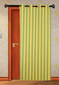 Green Yellow Strip Loop Door Curtain Set of 4 100% Cotton-thumb2