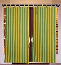 Green Yellow Strip Loop Door Curtain Set of 4 100% Cotton-thumb3