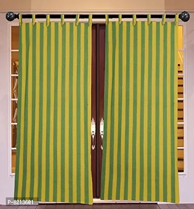 Green Yellow Strip Loop Door Curtain Set of 4 100% Cotton-thumb4