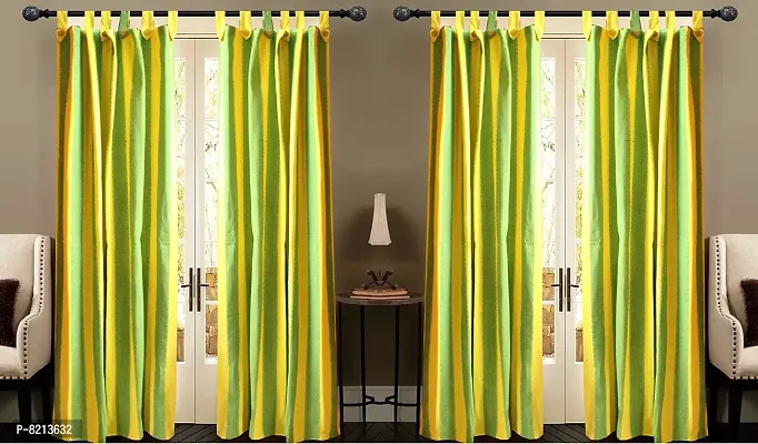 Green Yellow Strip Loop Door Curtain Set of 4PCS 100% Cotton-thumb3