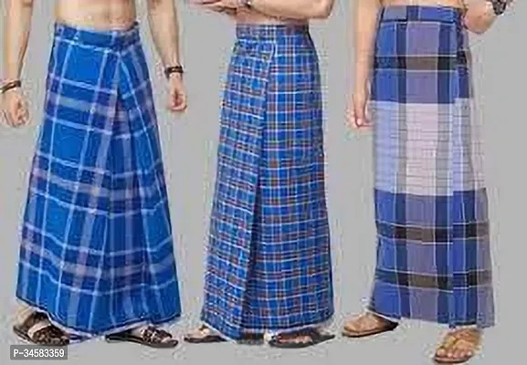 Elite Multicoloured Cotton Checked Lungis For Men Pack Of 3-thumb3