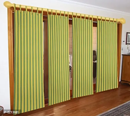 Green Yellow Strip Loop Door Curtain Set of 4 100% Cotton