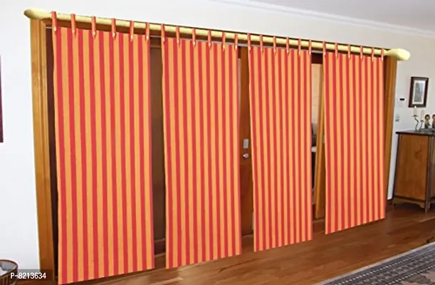 Red Strip Loop Door Curtain Set of 4 100% Cotton-thumb0