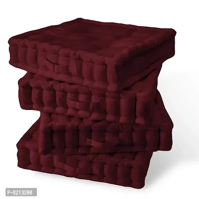 Encasa Homes Square Floor Cushions 40 x 40 x 8 cm - Rich Maroon - Solid Dyed Canvas with Cotton Filler Large Size for Seating Meditation Yoga Pooja Guests Living Room Bedroom-thumb5