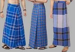 Elite Multicoloured Cotton Blend Checked Lungis For Men Pack Of 3-thumb2