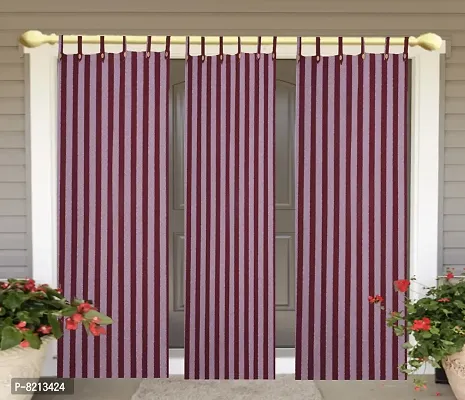 Maroon Stripe Door Curtains Set of 3 pc 100% Cotton