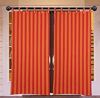 Red Strip Loop Door Curtain Set of 4 100% Cotton-thumb3