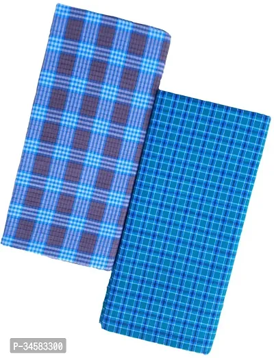 Elite Multicoloured Polycotton Checked Lungis For Men Pack Of 2-thumb2