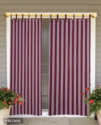 Maroon Stripe Loop Door Curtains Set of 2 pc-thumb0