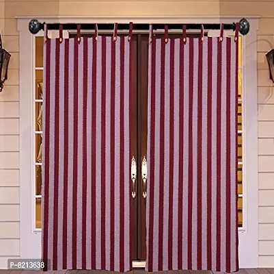 Big Maroon Strip Loop Door Curtain Set of 4 100% Cotton 4X7 FEET-thumb4