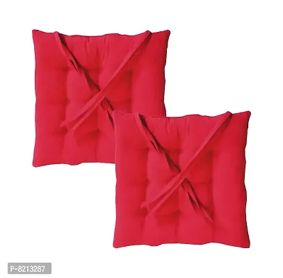 Red Chair Pads 40x40cm 16X16 inch,Square Seat Cushions with Thick 600G Cotton Filler & Ties, Medium Size for Sitting, Pooja, Dining Table, Outdoor, Beige.Set of 2 pc