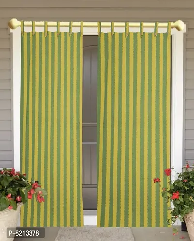 Green Yellow Strip Door Curtains Set of 2 100% Cotton-thumb0