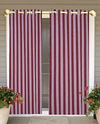 Big Maroon Stripe Window Curtain Set of 4 100% Cotton 5 feet-thumb3