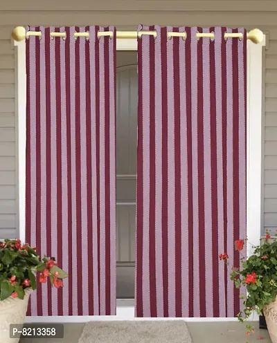 Big Maroon Stripe Window Curtain Set of 4 100% Cotton 5 feet-thumb4