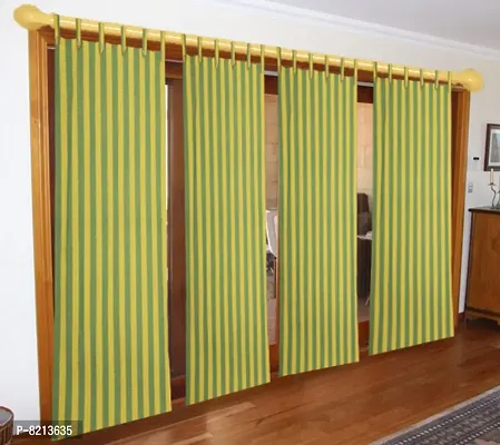 Green Yellow Strip Loop Door Curtain Set of 4 100% Cotton