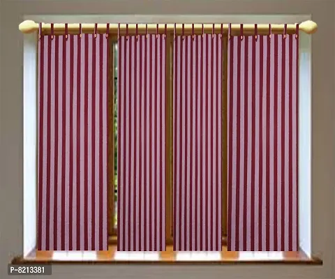 Maroon Strip Door Curtains Set of 2 100% Cotton-thumb3