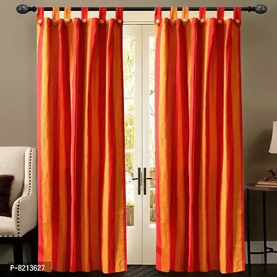 Red Strip Loop Door Curtain Set of 4 100% Cotton-thumb3