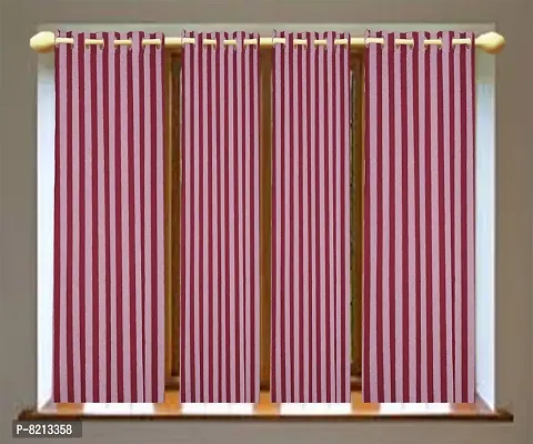 Big Maroon Stripe Window Curtain Set of 4 100% Cotton 5 feet