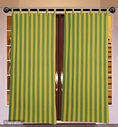 Green Yellow Strip Loop Door Curtain Set of 4PCS 100% Cotton-thumb4