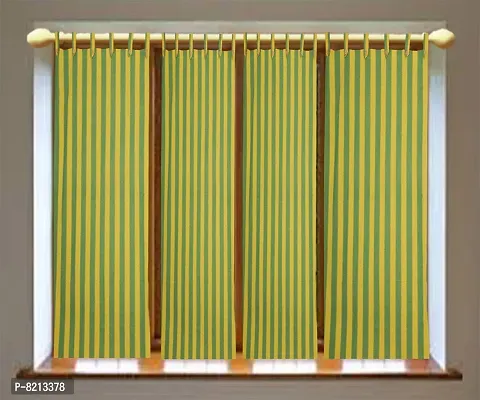 Green Yellow Strip Door Curtains Set of 2 100% Cotton-thumb3