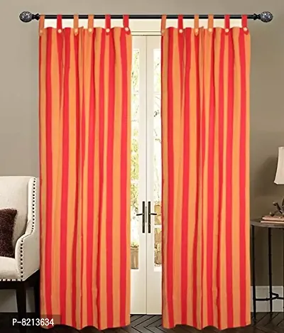 Red Strip Loop Door Curtain Set of 4 100% Cotton-thumb3