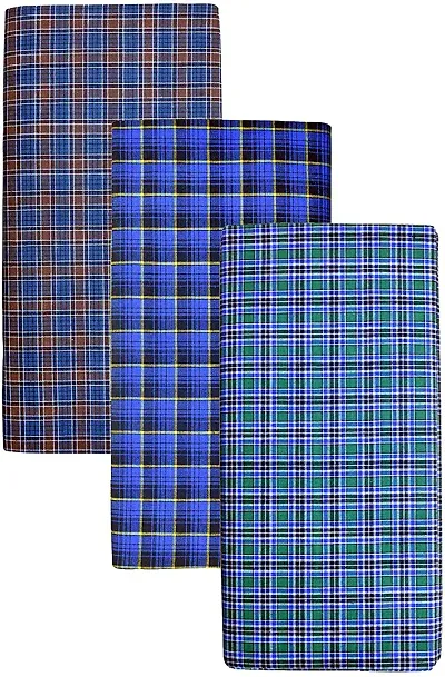 Cotton Lungi for Men | Assorted Checks Multi Color 2 Meter | Pack of 3