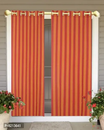 RED Stripe Loop Window Curtain Set of 4 100% Cotton, 5feet-thumb4