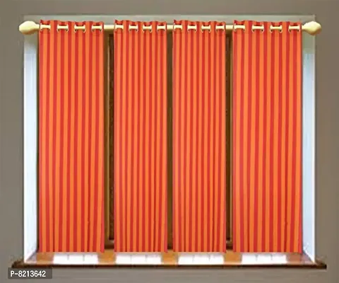 Red Strip Loop Door Curtain Set of 4 100% Cotton-thumb0