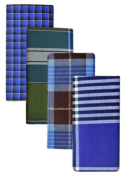 Stylish Fancy Cotton Checked 2Mtr Lungis Combo For Men Pack Of 4