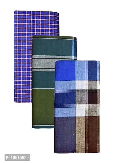 Stylish Fancy Cotton Checked 2Mtr Lungis Combo For Men Pack Of 3-thumb0