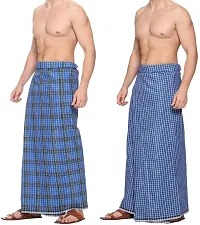 Elite Multicoloured Polycotton Checked Lungis For Men Pack Of 2-thumb2