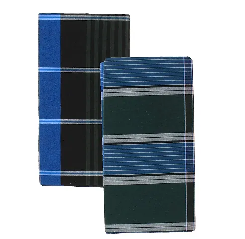 Stylish And Comfortable Cotton Checked Lungis For Men (Pack Of 2)