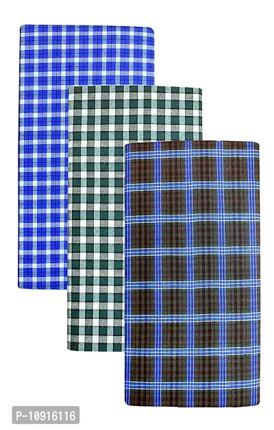 Stylish Fancy Cotton Checked 2Mtr Lungis Combo For Men Pack Of 3-thumb0