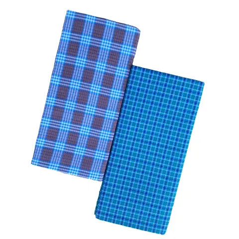 Stylish Fancy Cotton Checked 2Mtr Lungis Combo For Men Pack Of 2