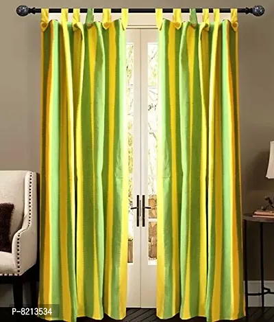 Green Yellow Strip Loop Door Curtains setof 2 pc-thumb3