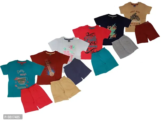 Fabulous Multicoloured Cotton  T-Shirts with Shorts For Boys