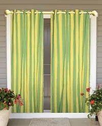 Green Yellow Stripe Loop Window Curtain Set of 4 100% Cotton,5feet-thumb3