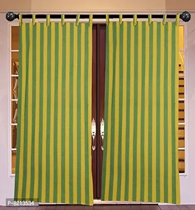 Green Yellow Strip Loop Door Curtains setof 2 pc