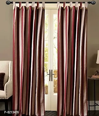 Maroon Striped Window Curtains Set of 3 pc 100% Cotton-thumb3