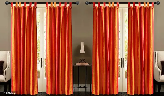 Red Strip Loop Door Curtain Set of 4PCS 100% Cotton-thumb2