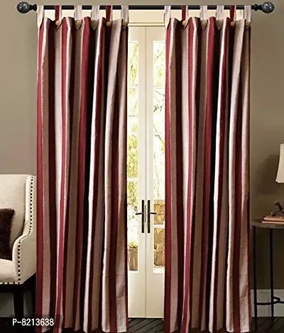 Big Maroon Strip Loop Door Curtain Set of 4 100% Cotton 4X7 FEET-thumb3