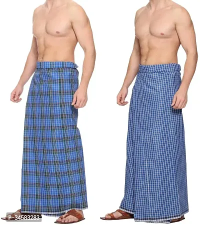 Elite Multicoloured Cotton Checked Lungis For Men Pack Of 3-thumb3