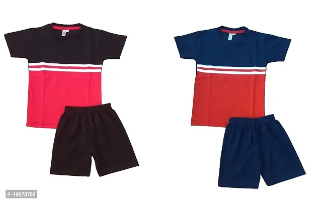 Boys Cotton Regular feet Round Neck Casual T Shirt and Shorts set of 2 pcs-thumb0