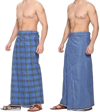 Elite Multicoloured Cotton Checked Lungis For Men Pack Of 4-thumb3