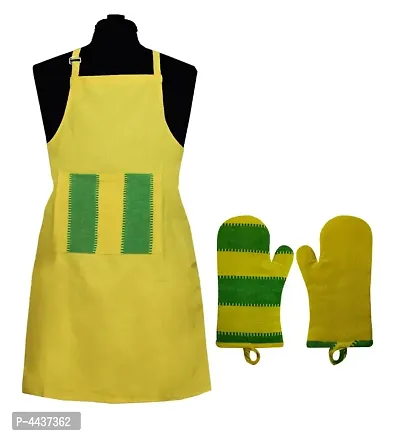Kitchen Cotton Apron and Oven Glove set of 3 pieces