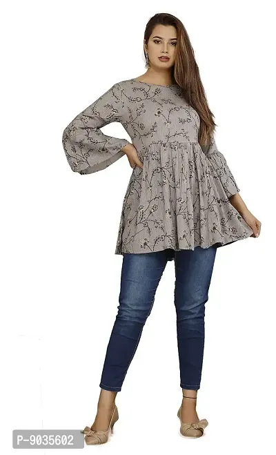 Women's Pure Cotton Casual 3/4 Sleeve Floral Printed Women Top, Casual Tunic Tops Tees for Girls-thumb1